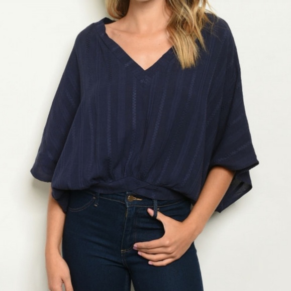 Le Lis Tops - Boutique Navy V-Neck Blouse